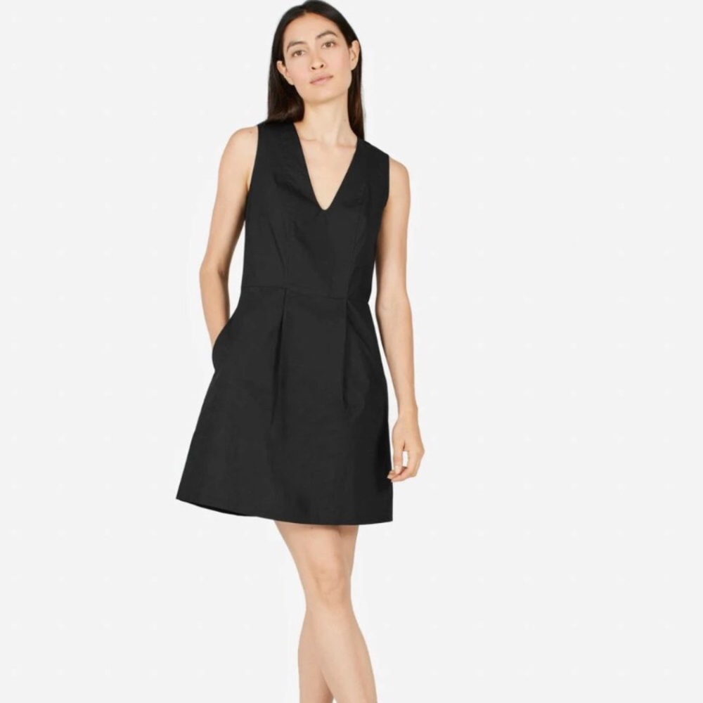 Everlane v-neck black cotton dress with pockets